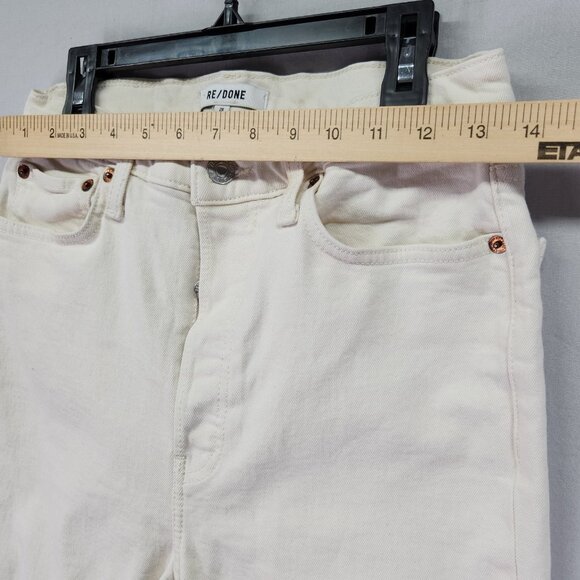 RE/DONE Jeans Size 28 70's Stove Pipe Frayed Ivory High Rise With Stretch - Picture 4 of 14